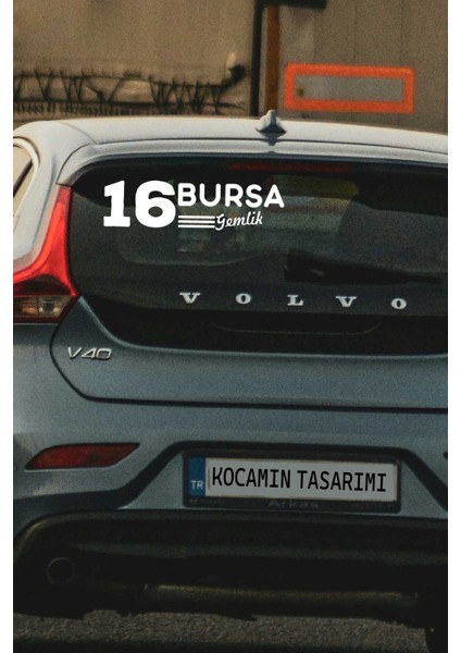 Bursa 16 Plaka Kodlu Beyaz Araç Sticker Gemlik Ilçe Yazılı Özel Tasarım 40X8 cm Şehir ve Ilçe Temalı Kaliteli Sticker