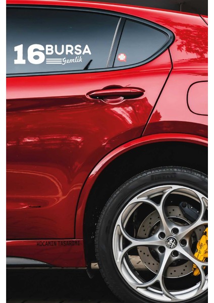 Bursa 16 Plaka Kodlu Beyaz Araç Sticker Gemlik Ilçe Yazılı Özel Tasarım 40X8 cm Şehir ve Ilçe Temalı Kaliteli Sticker