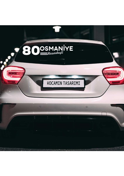 Osmaniye 80 Plaka Kodlu Beyaz Araç Sticker Hasanbeyli Ilçe Yazılı Özel Tasarım 40X8 cm Şehir ve Ilçe Temalı Kaliteli Sticker fırsatları