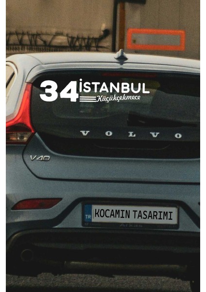 Istanbul 34 Plaka Kodlu Beyaz Araç Sticker Küçükçekmece Ilçe Yazılı Özel Tasarım 40X8 cm Şehir ve Ilçe Temalı Kaliteli Sticker