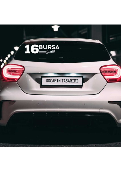 Bursa 16 Plaka Kodlu Beyaz Araç Sticker Gemlik Ilçe Yazılı Özel Tasarım 40X8 cm Şehir ve Ilçe Temalı Kaliteli Sticker