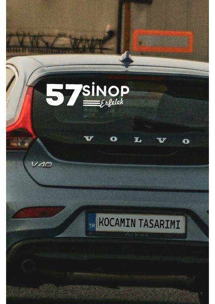 Sinop 57 Plaka Kodlu Beyaz Araç Sticker Erfelek Ilçe Yazılı Özel Tasarım 40X8 cm Şehir ve Ilçe Temalı Kaliteli Sticker
