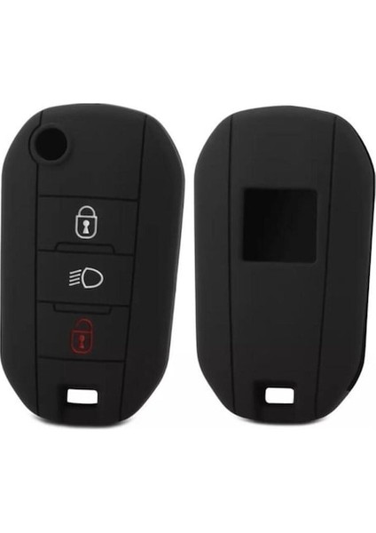 Citroen Uyumlu Yeni C3 Aircross Silikon Anahtar Koruma Kılıfı Far Açmalı Siyah Renk 1.ci Kalite