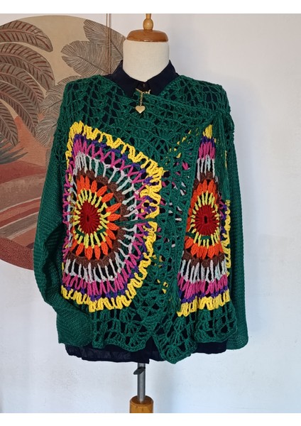 Hippybutik Yeşil Mandala El Örgüsü Tasarım Hırka
