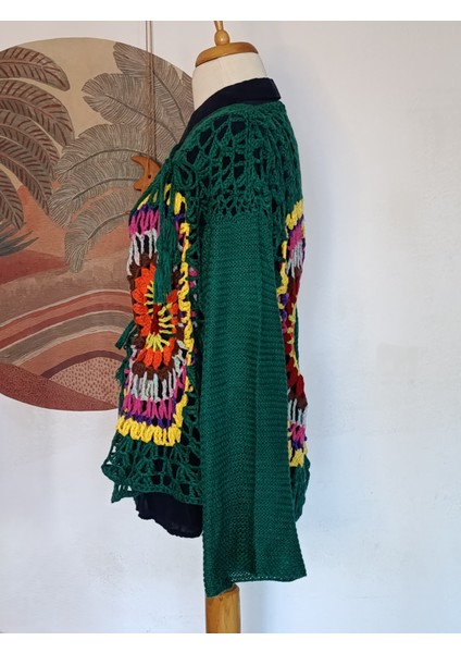 Hippybutik Yeşil Mandala El Örgüsü Tasarım Hırka