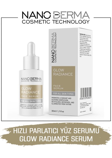 Hızlı Parlatıcı Yüz Serumu Cilde Işıltı Veren Aydınlatıcı Canlandırıcı Glow Radiance Serum 30 ml