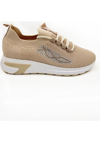 Taş Desenli Rahat Bej Kadın Sneaker