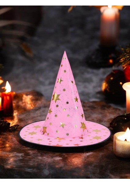 Cadılar Bayramı Desenli Cadı Şapkası Halloween Parti Kostüm Aksesuarı Pembe
