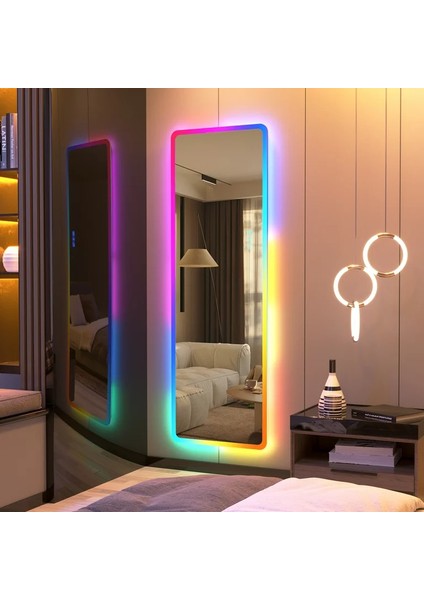 Rgb Işıklı Ayna Kumandalı Boy Aynası / Işıklı Duvar Aynası / Işıklı Lavobo Aynası 150 50 cm