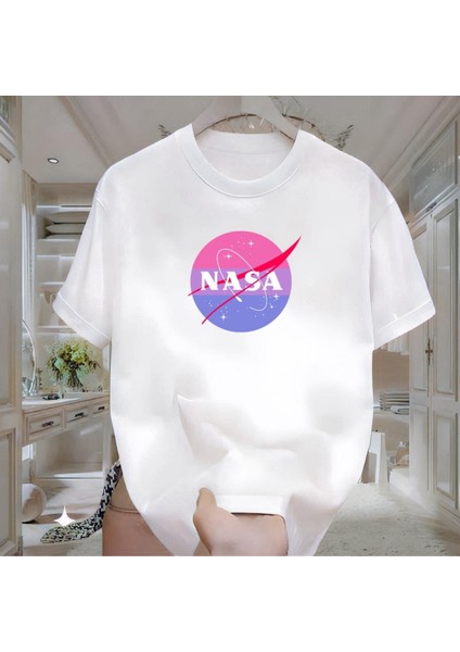 Nasa Baskılı Beyaz Tshirt