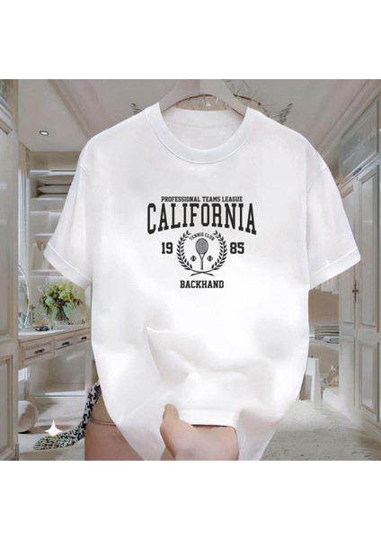 California Baskılı Beyaz Tshirt