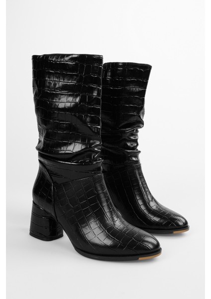 Kadın Nollie Siyah Kroko Topuklu Körüklü Bot modelleri