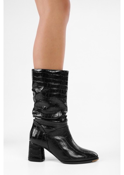 Kadın Nollie Siyah Kroko Topuklu Körüklü Bot fırsatları
