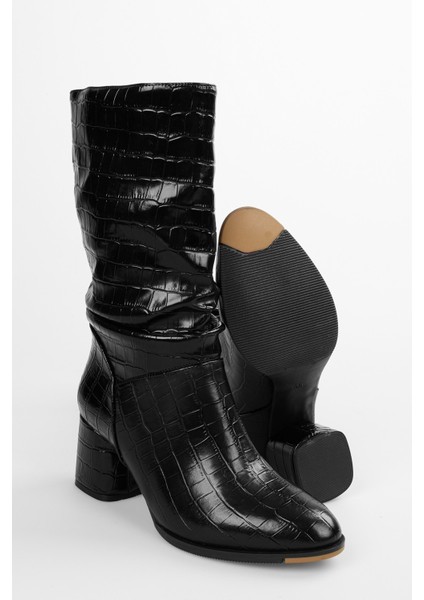 Kadın Nollie Siyah Kroko Topuklu Körüklü Bot indirimleri