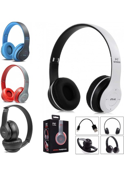 P47 Bluetooth Kulaklık Wireless Kablosuz Kart Girişli Radyolu Aux