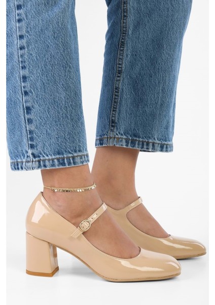 Kadın Swan Ten Rugan Küt Burunlu Topuklu Ayakkabı