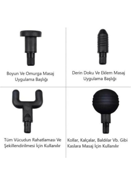 Darbeli Titreşimli Tabanca Masaj Aleti Kas Rahatlatıcı 4 Başlıklı Şarjlı Göbek Eritme Cihazı