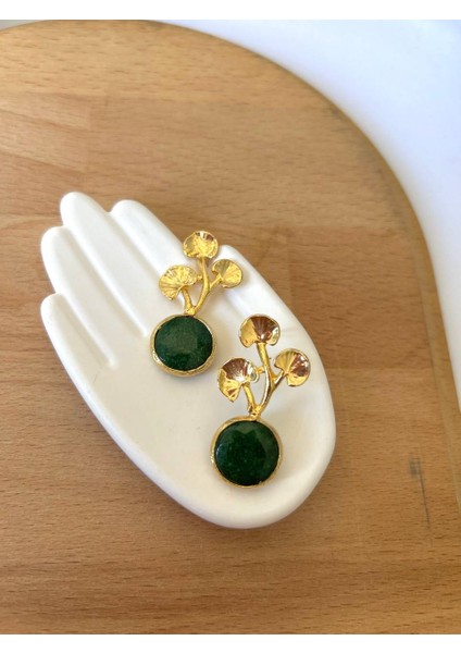 Gold Tasarım Çelik Modern Doğal Taş Küpe