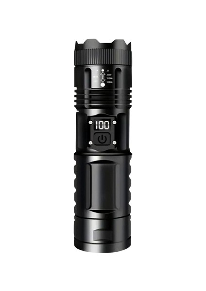 Çok Fonksiyonlu Şarj Göstergeli El Feneri Yüksek Işık Gücü ve Uzun Pil Ömrü Dijital Gösterge