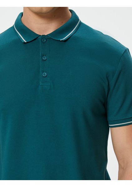 Slim Fit Polo Tişört Kısa Kollu Çizgi Detaylı Pamuklu