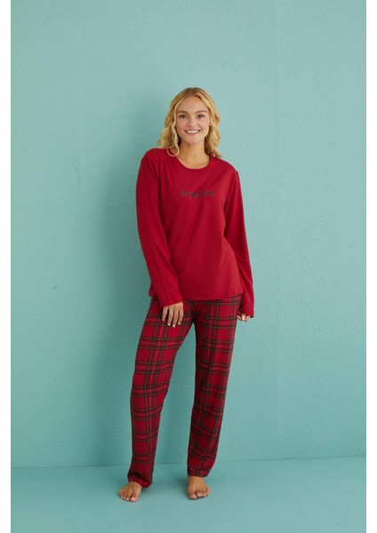 50902-47 Kadın Inspire Milan Kumaş Uzun Kol Ekoseli Pijama Takım fiyatları