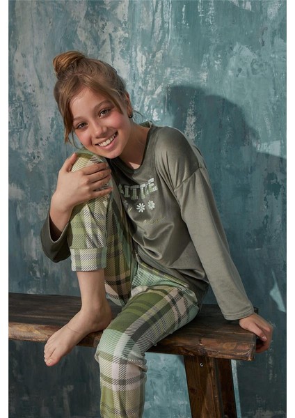 Pijama Evi Mint Liitle Desenli Exclusive Kadife Kız Çocuk Pijama Takımı 