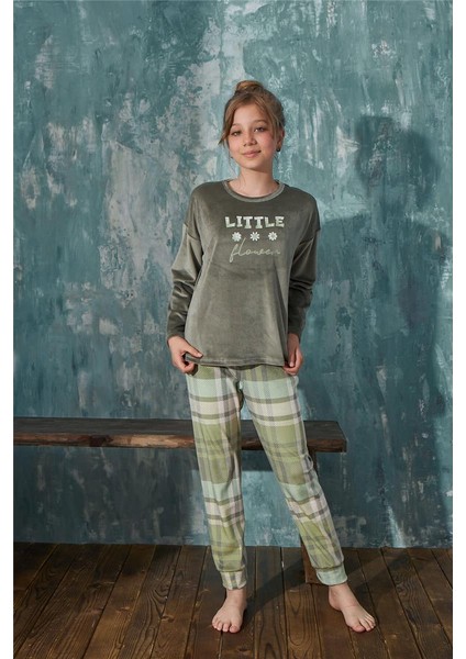 Pijama Evi Mint Liitle Desenli Exclusive Kadife Kız Çocuk Pijama Takımı 