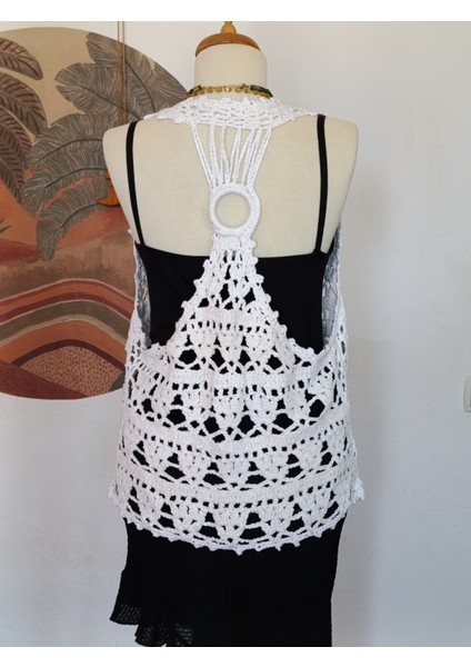 Hippybutik Kadın El Işi Sırt Detaylı Beyaz Tasarım Yelek/hırka fiyatları