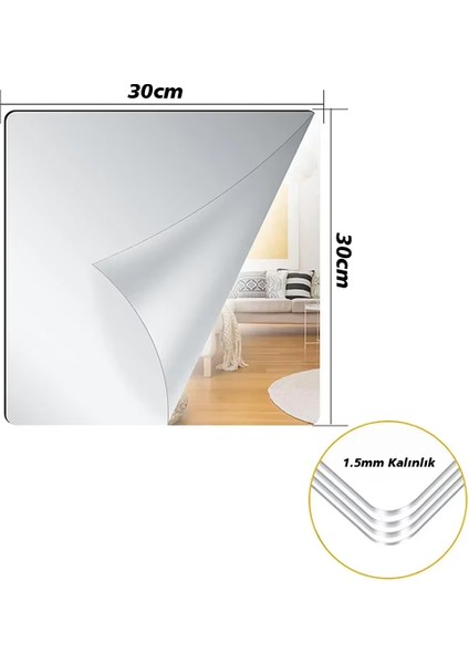 Sunup SN-24977 30X30CM Kendinden Yapışkanlı Esnek Pvc Duvar Aynası Panel Sticker Çıkartma Ayna