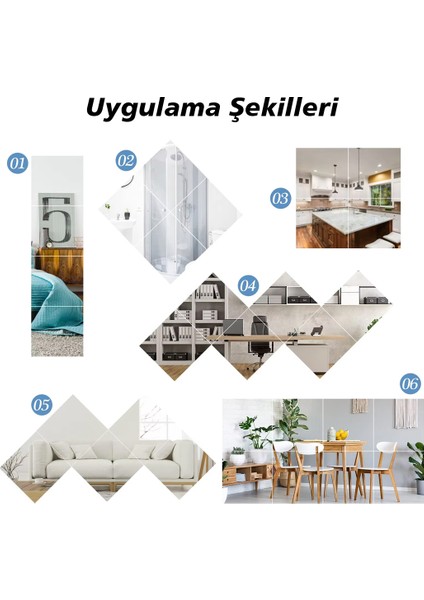 Sunup SN-24978 40X40CM Kendinden Yapışkanlı Esnek Pvc Duvar Aynası Panel Sticker Çıkartma Ayna