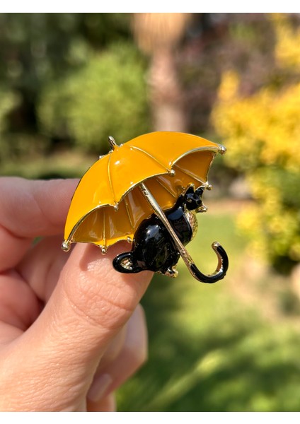 Bym 9012 Yaka Iğnesi Broş Sarı Şemsiye Kedi Kararmaz Kaplamalı Kadın Aksesuar modelleri