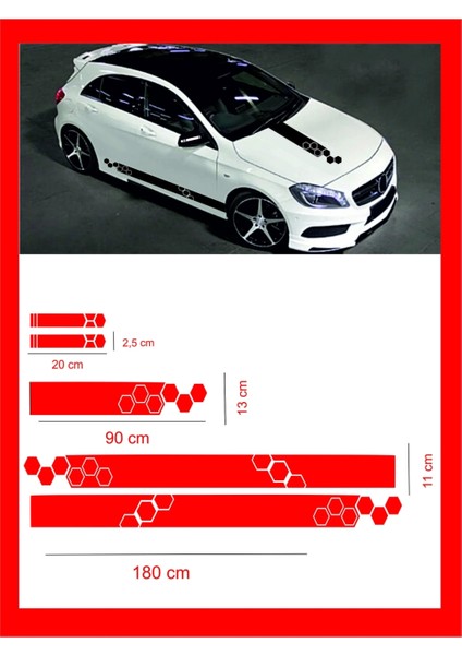 Oto Kaput-Marşpiyel-Yan Ayna Sticker 5 Li Set 180*10*1,5-90*13 cm