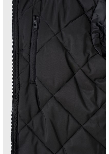 Erkek Siyah Gabardin Kapüşonlu Parka
