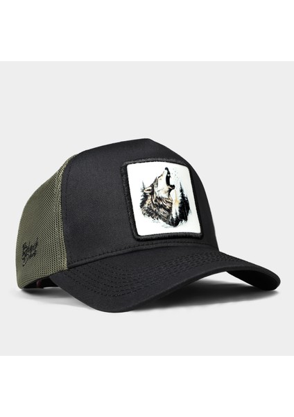 V1 Trucker Kurt - 6bs Kod Logolu Unisex Siyah-Haki Şapka