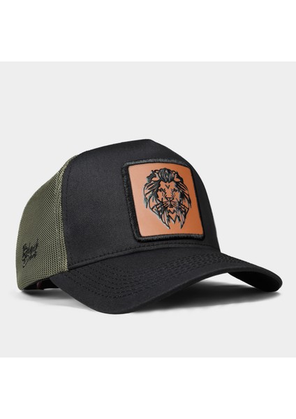 V1 Trucker Aslan - 13CS Kod Logolu Unisex Siyah-Haki Şapka