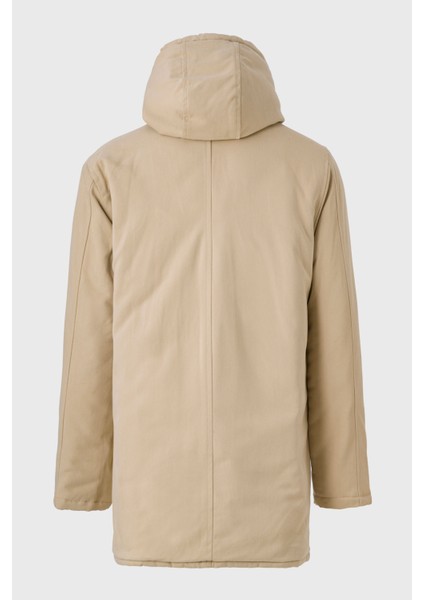 Erkek Bej Gabardin Kapüşonlu Parka