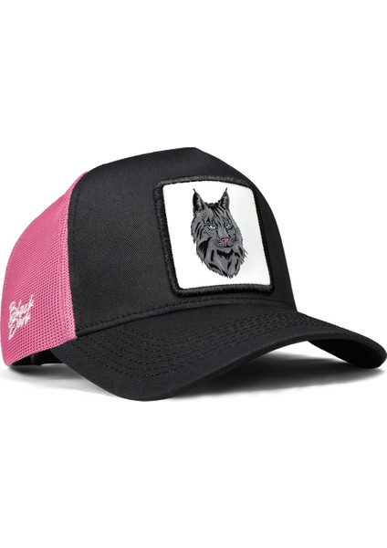 V1 Trucker Kedi - 1bs Kod Logolu Unisex Siyah-Pembe Şapka