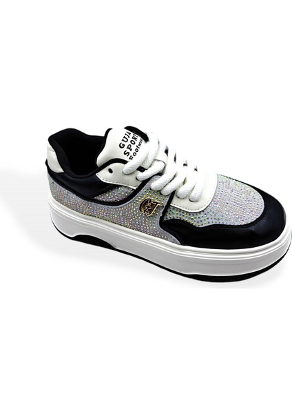 G24K355 Hakiki Deri Kadın Taşlı Siyah Sneaker Spor Ayakkabı fırsatları