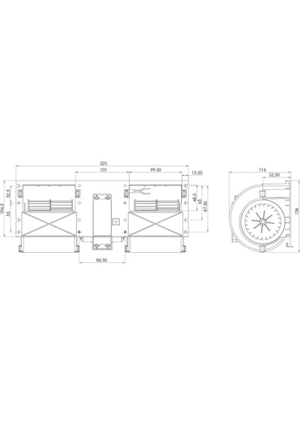 12V Kalorifer Motoru Blower (325*116 (3 Devir)