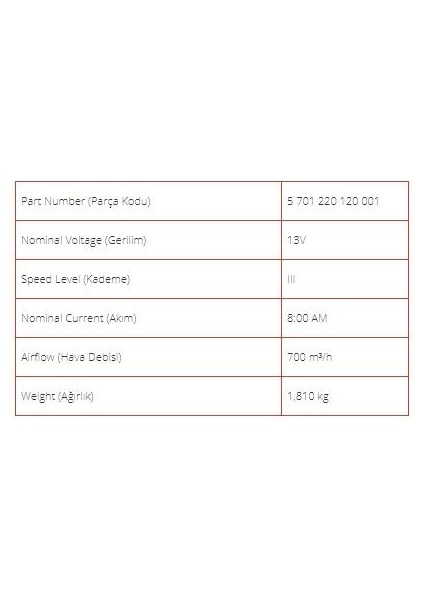 12V Kalorifer Motoru Blower (325*116 (3 Devir)