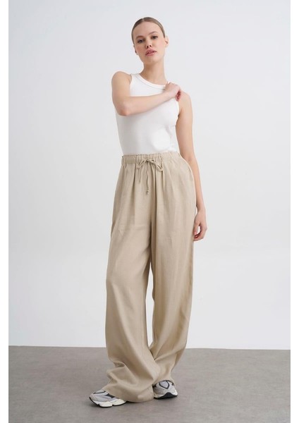 Kadın Keten Pantolon Krem