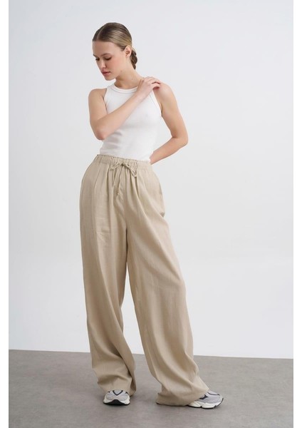 Kadın Keten Pantolon Krem fırsatları