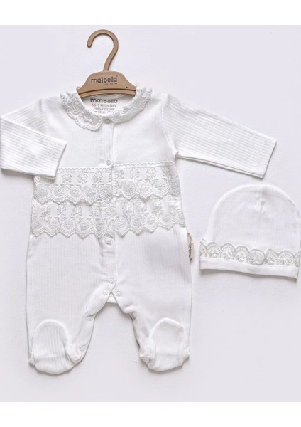 Yakalı Fistolu Çıtçıtlı Şapkalı Patikli Pamuklu Hediyelik Uzun Kol Kışlık Kız Bebek Tulum 2'li Seti