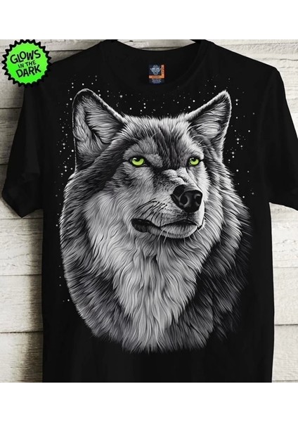 Erkek Siyah Kurt Baskılı T-Shirt