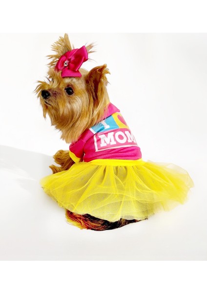 Pınk Love Mom Tütülü Köpek Elbisesi