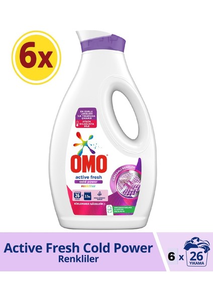 Sıvı Çamaşır Deterjanı Active Fresh Cold Power Renkliler 1690 ml x 6