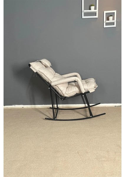 Sallanır Sandalye & Dinlenme Koltuğu, Sallanan Sandalye, Tv Koltuğu, Keten Krem Yastıklı | Modern, Ergonomik ve Dayanıklı | Özel Seri modelleri