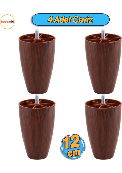 4 Adet Vidalı Oval 12 Cm (CEVİZ) Plastik Mobilya Yükseltici Yükseltme Koltuk Kanepe Baza Ayağı Ayakları