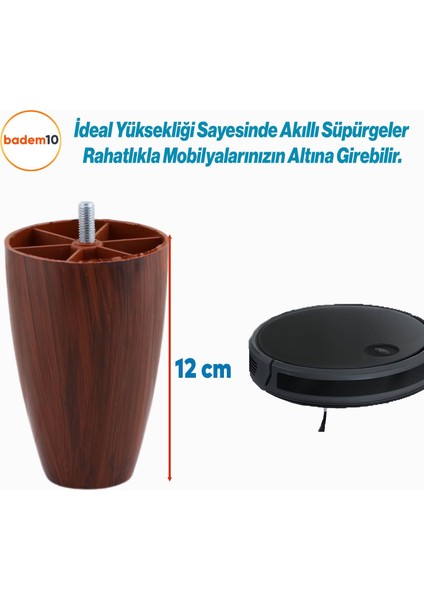4 Adet Vidalı Oval 12 Cm (CEVİZ) Plastik Mobilya Yükseltici Yükseltme Koltuk Kanepe Baza Ayağı Ayakları