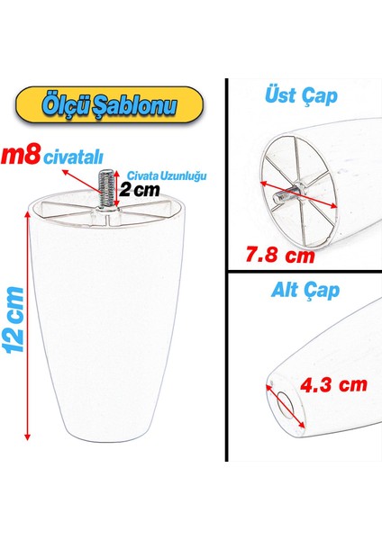 4 Adet Vidalı Oval 12 Cm (CEVİZ) Plastik Mobilya Yükseltici Yükseltme Koltuk Kanepe Baza Ayağı Ayakları